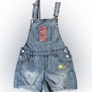 Jordache Denim sequin distressed Overalls with Star Embroidery Size Large